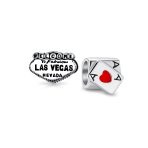 Set of 2 Welcome to Las Vegas and Poker Ace of Hearts Charm Bead Sterling Silver