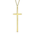 Modern Simple Long Thin Religious Cross Pendant Necklace Gold Plated .925 Sterling Silver - Image 3