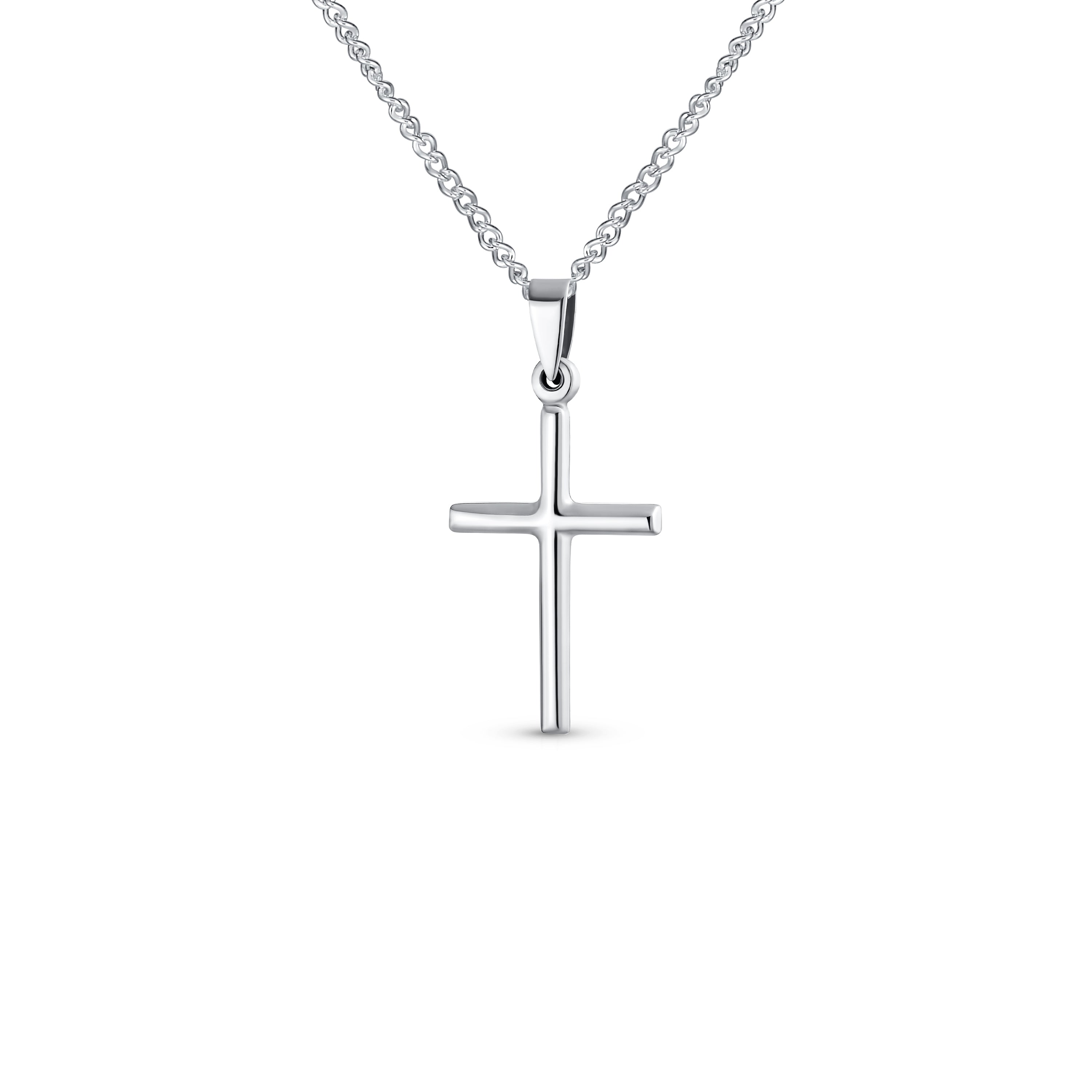 latin_cross_pendant_necklace_pmr-p10044 Delicate Petite Cross Pendant Necklace for Teens in Polished Sterling Silver - Image 1