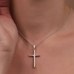 Minimalist Tube Cross Pendant Necklace Polished Silver - Image 4