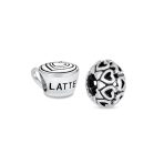 Set of 2 Latte Cup and Open Filigree Heart Charm Bead Oxidized Sterling Silver