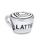 Set of 2 Latte Cup and Open Filigree Heart Charm Bead Oxidized Sterling Silver - Image 2