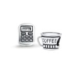 Set of 2 Latte Travel Mug Cup Coffee and Calculator Charm Bead Sterling Silver