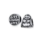 Set of 2 Live Laugh Love Mantra & Asian Laughing Buddha Charm Bead Silver