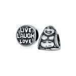 Set of 2 Live Laugh Love Mantra & Asian Laughing Buddha Charm Bead Silver