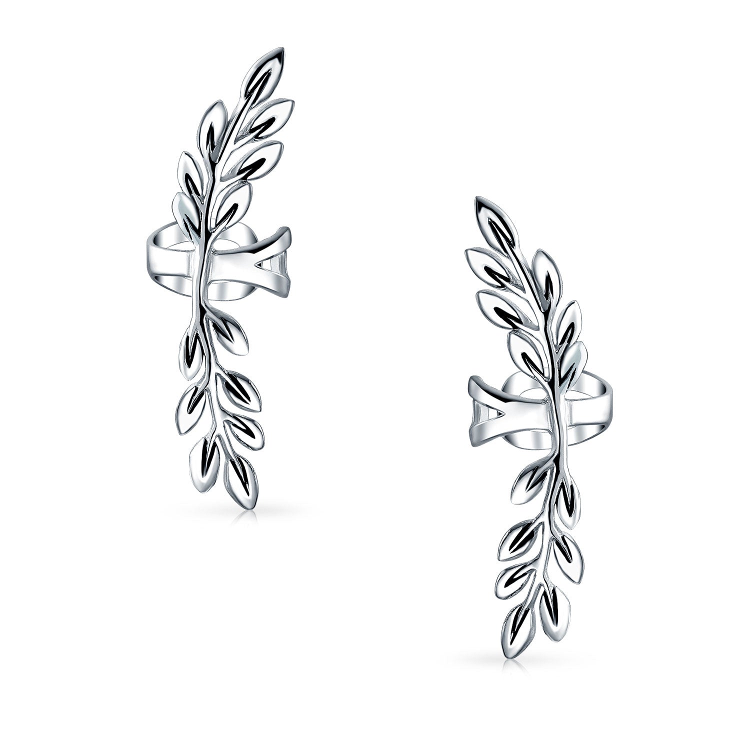 laurel-leaf-cartilage-earrings-silver_pfs-12-6463_1 Climber Cartilage Leaf Ear Cuffs Wrap For Non Pierced Earrings .925 Sterling Silver - Image 1