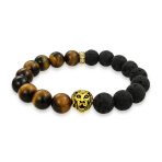Unisex Jungle Animal Stretch Bracelet Tiger Eye & Lava Rock Beads Gold or Onyx - Image 2