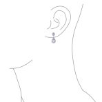 Classic Bridal Cocktail Halo Cubic Zirconia Blue CZ Double Solitaire Teardrop Dangle Clip On Earrings - Image 30
