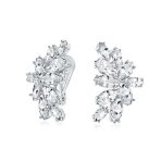 Cocktail Marquise Cubic Zirconia CZ Clusters Leaf Clip On Earrings Non Pierced Ears Silver Plated