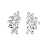 Cocktail Marquise Cubic Zirconia CZ Clusters Leaf Clip On Earrings Non Pierced Ears Silver Plated