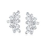 Cocktail Marquise Cubic Zirconia CZ Clusters Leaf Clip On Earrings Non Pierced Ears Silver Plated - Image 2