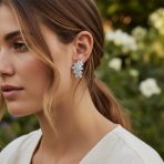 Cocktail Marquise Cubic Zirconia CZ Clusters Leaf Clip On Earrings Non Pierced Ears Silver Plated - Image 3
