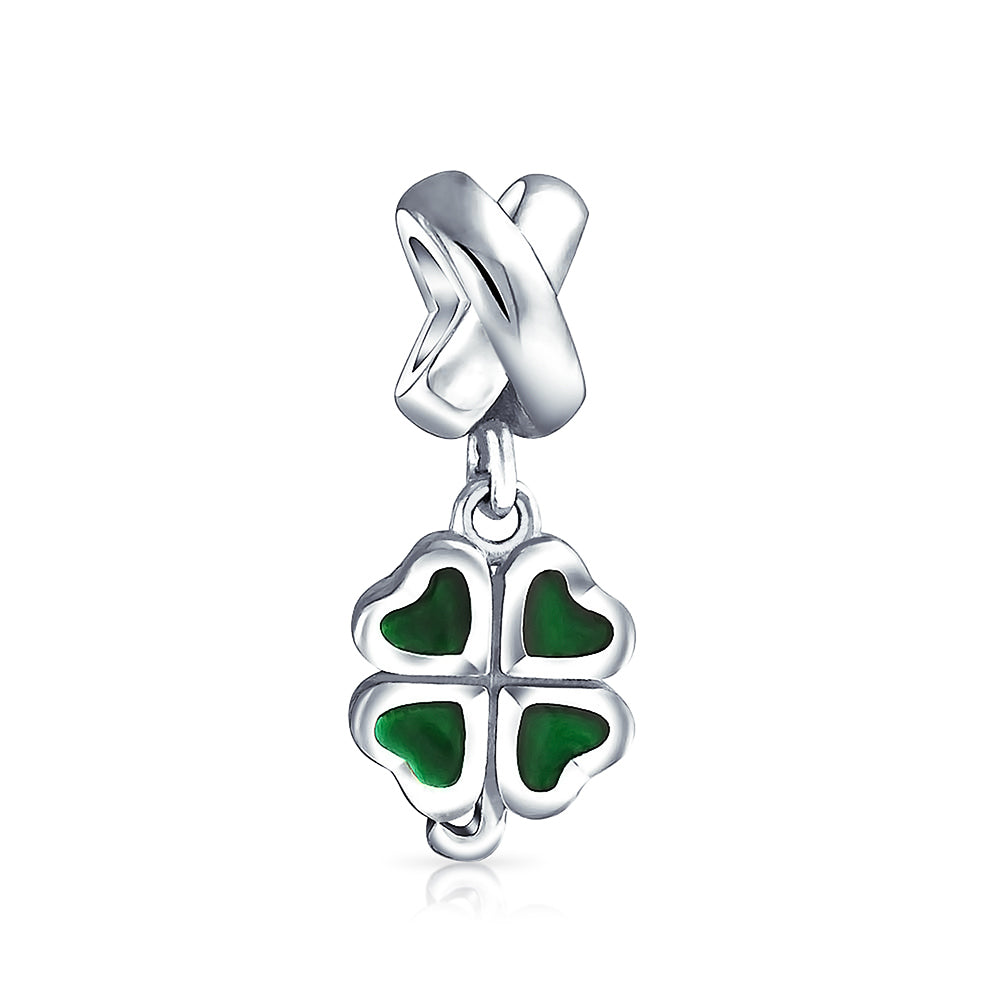 leaf-clover-heart-dangle-bead_pbx-hsd-235-az_1 Good Luck Celtic Shamrock Dangle Charm Bead in Green Enamel Sterling Silver - Image 1
