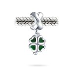 Good Luck Celtic Shamrock Dangle Charm Bead in Green Enamel Sterling Silver - Image 2