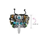 Boho Leaf Brown Leather Wrap Bracelet Turquoise Bead Feather - Image 3