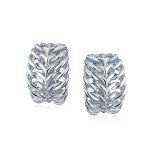 Open Weave Leaf Feather Motif Wide Half Hoop Clip On Earrings Non Pierced Ears - Image 4