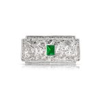Art Deco Style Filigree Emerald Green Cubic Zirconia CZ Rectangle Cocktail Lapel Scarf Brooch Pin - Image 3