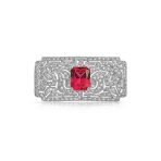 Art Deco Style Filigree Emerald Green Cubic Zirconia CZ Rectangle Cocktail Lapel Scarf Brooch Pin - Image 2