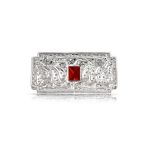 Art Deco Style Filigree Emerald Green Cubic Zirconia CZ Rectangle Cocktail Lapel Scarf Brooch Pin - Image 6