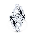 Nature Swirl Leaf Wrap Bypass Full Finger Statement Ring .925 Sterling Silver