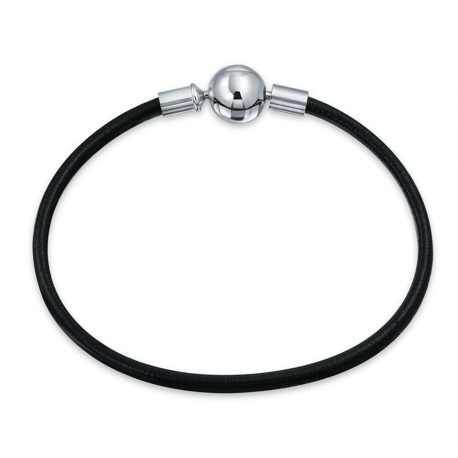 leather-925-silver-charm-stater-bracelet-hc-64_1 Unisex Black Pink Red Leather Strand Bracelet for Bead Charms Silver Clasp - Image 1