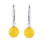 Simple Round Gemstone Lemon Yellow Amber Drop Ball Earrings Sterling Silver - Image 4