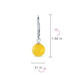 Simple Round Gemstone Lemon Yellow Amber Drop Ball Earrings Sterling Silver - Image 8