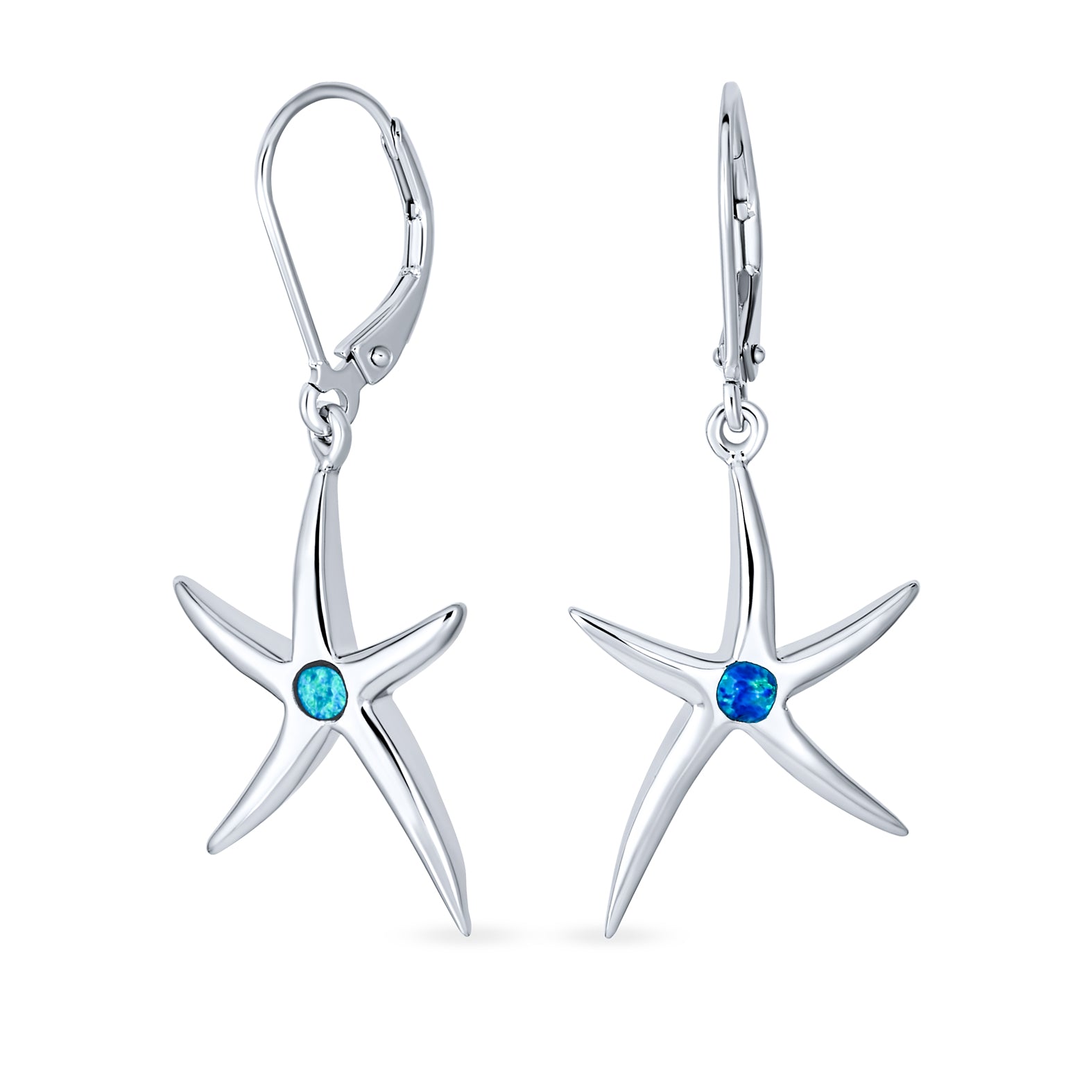 leverback-blue-opal-starfish-earrings_xny-es0819a1-az_1 Blue Created Opal Starfish Dangle Gemstone Earrings Silver - Image 1