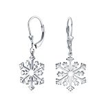 Classic Christmas Snowflake Dangle Earrings in  Sterling Silver Leverback
