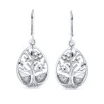 Small Round Circle Family Tree Dangle Earrings  Sterling Silver Nature - Image 2