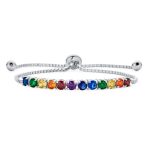 Cubic Zirconia Rainbow Colors Bolo Style Tennis Bracelet .925 Sterling Silver