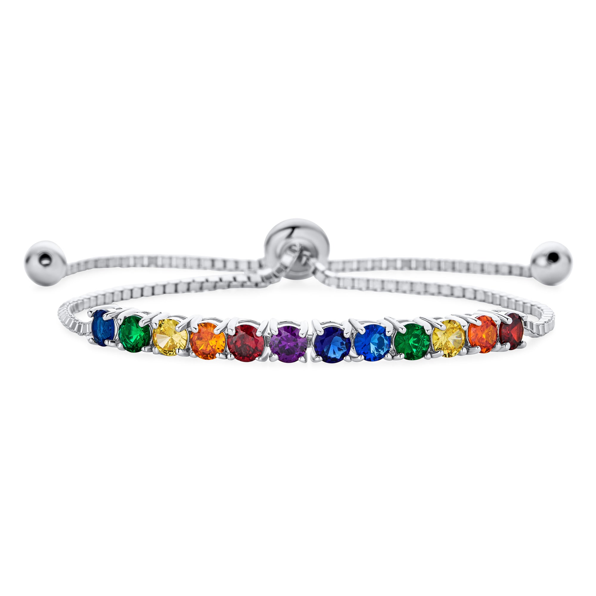 lgbtq-pride-rainbow-bolo-tennis-hsh-hsb04915_01 Cubic Zirconia Rainbow Colors Bolo Style Tennis Bracelet .925 Sterling Silver - Image 1