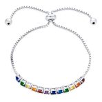 Cubic Zirconia Rainbow Colors Bolo Style Tennis Bracelet .925 Sterling Silver - Image 2