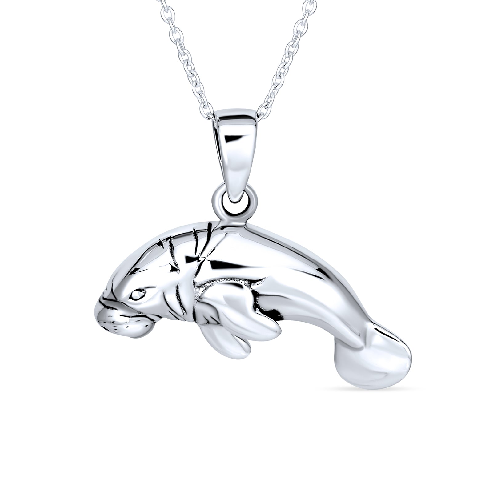 life-manatee-ocean-necklace-pendant_ps-tpd90996-az_1 Hawaiian Nautical Sea Cow Marine Life Pendant Necklace in Sterling Silver - Image 1