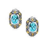 Two-Tone Bali Style Aqua Blue Oval Clip-On Earrings with Simulated Aquamarine CZ - Image 2