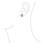 Two-Tone Bali Style Aqua Blue Oval Clip-On Earrings with Simulated Aquamarine CZ - Image 3