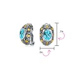 Two-Tone Bali Style Aqua Blue Oval Clip-On Earrings with Simulated Aquamarine CZ - Image 4