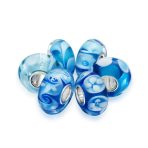 Mixed Set Blue Aqua White Floral Murano Glass Flower Charm Bead Sterling Silver Core For Bracelet - Image 2