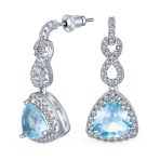 Cocktail 5CT Aqua Blue CZ Halo Cubic Zirconia Trillion Cut Infinity Chandelier Earrings Silver