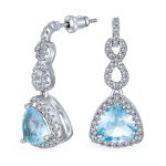 Cocktail 5CT Aqua Blue CZ Halo Cubic Zirconia Trillion Cut Infinity Chandelier Earrings Silver