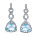 Cocktail 5CT Aqua Blue CZ Halo Cubic Zirconia Trillion Cut Infinity Chandelier Earrings Silver - Image 2