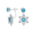Holiday Party Earring Jacket Blue Sapphire Snowflake Studs in Sterling Silver - Image 2