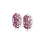 Set of 2 Light Pink Magenta Crystal Bead Charm Spacer for Bracelet Silver