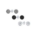 Set of 3 Red Black Clear Crystals Ball Stud Earrings Sterling Silver Post - Image 4
