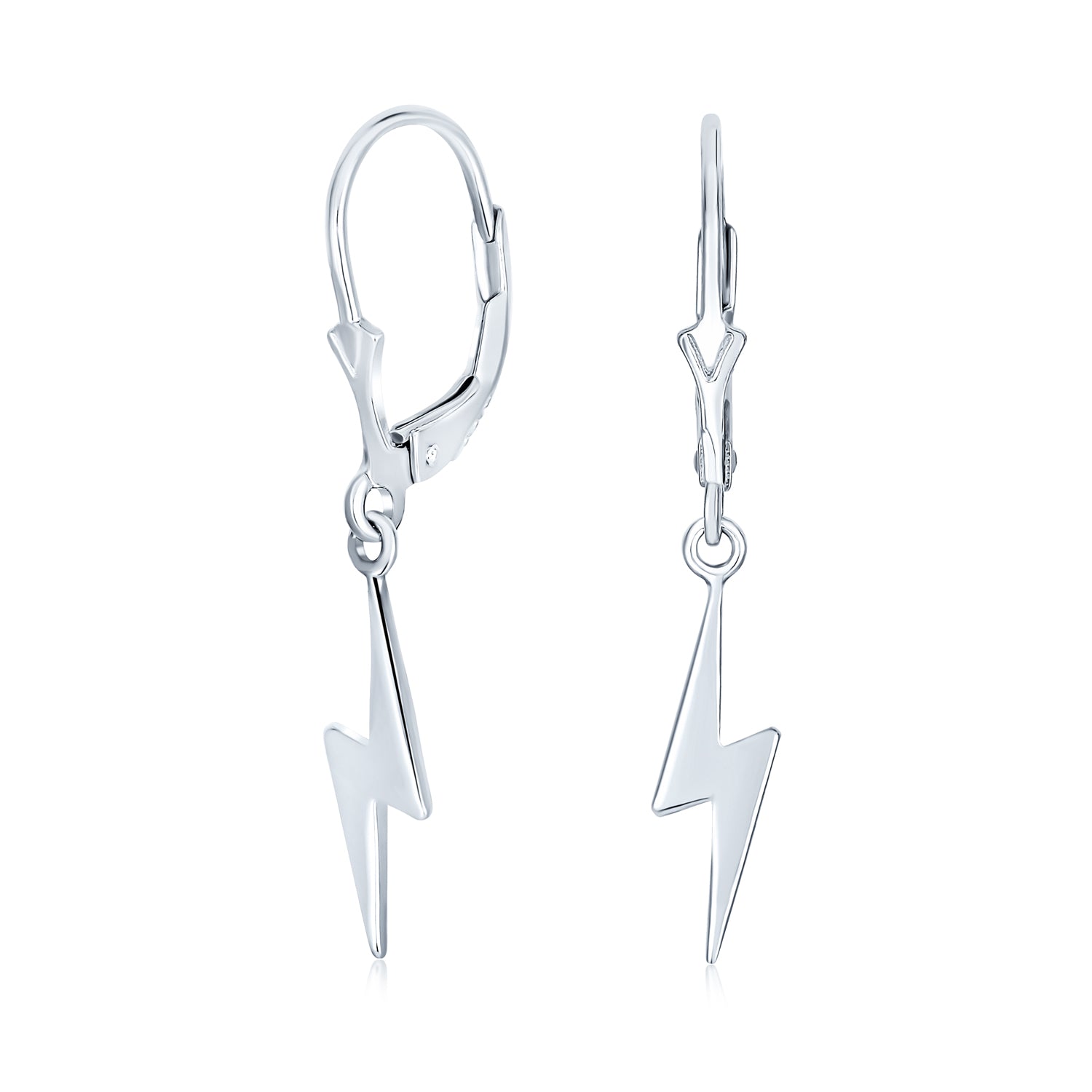 lightning-bolt-dangle-earrings-silver-pfs-12-6176l Delicate Minimalist Geometric Lightning Bolt Dangle Earrings in Sterling Silver - Image 1