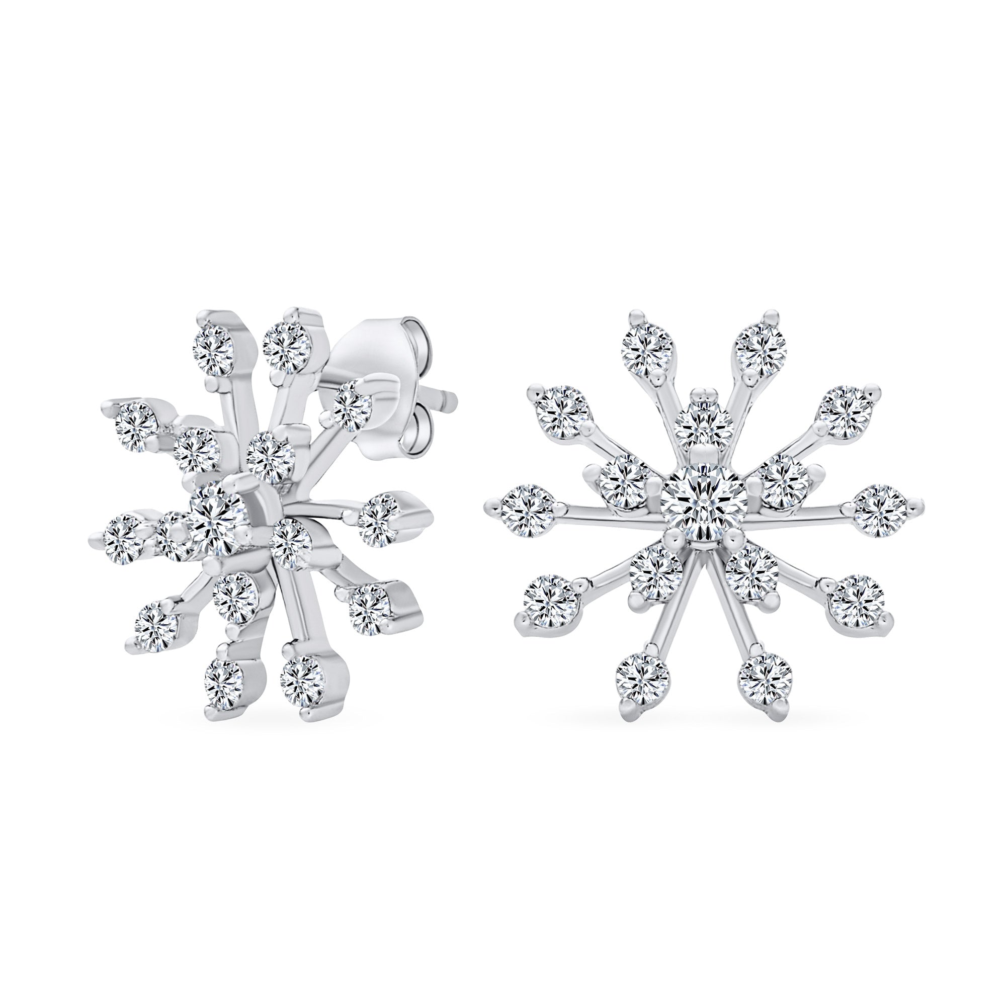 lightweight-flower-winter-cz-snowflake-earrings-hsh-hse11318-az_01 Mid-Size Lightweight CZ Stud Earrings Cubic Zirconia Snowflake Sterling Silver - Image 1