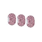 Set of 3 Solid Lilac Pink Pave Crystal Bead Charm Sterling Silver Core