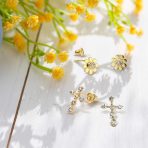 Tiny Petite CZ Stud Earrings, 14K Gold Sunflower Daisy Design, Secure Screw Back - Image 5