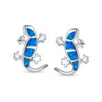 Created Blue Opal Inlay Garden Gecko Lounge Lizard Stud Earrings .925 Sterling Silver - Image 3