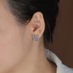 Created Blue Opal Inlay Garden Gecko Lounge Lizard Stud Earrings .925 Sterling Silver - Image 5